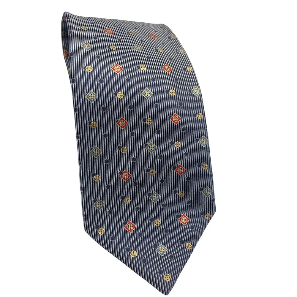 BRIONI Men's Silk Necktie ITALY Blue‎ Striped micro Geometric 60 x 3.75
